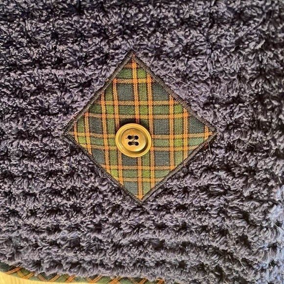 Handmade -Large-blue green plaid, blue terry cloth, buttons, unisex ,vest - Picture 2 of 9